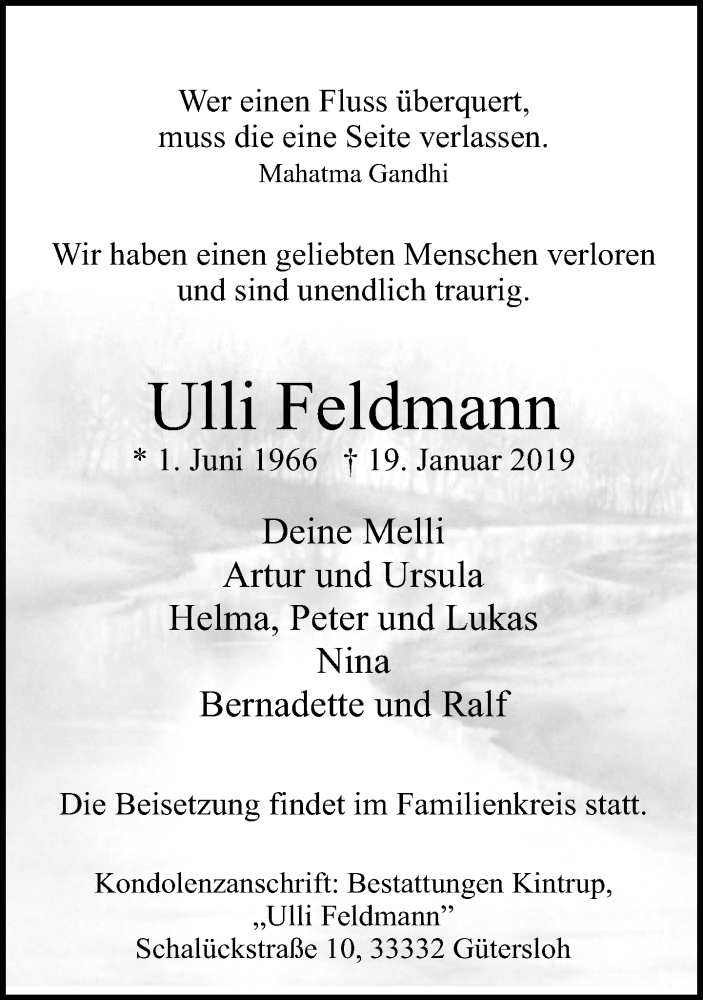  Traueranzeige für Ulli Feldmann vom 22.01.2019 aus Neue Westfälische