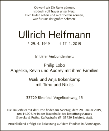 Traueranzeige von Ullrich Helfmann