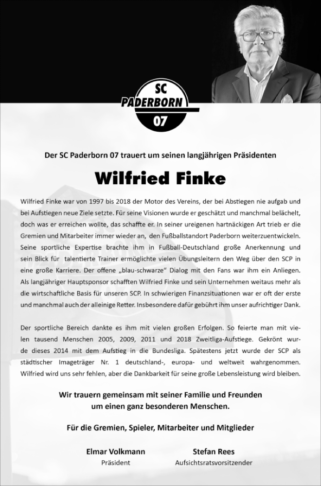  Traueranzeige für Wilfried Finke vom 19.01.2019 aus Neue Westfälische