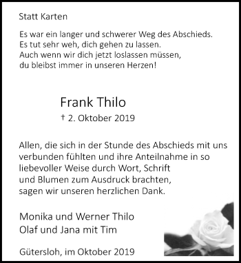 Traueranzeige von Frank Thilo