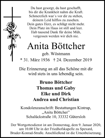 Traueranzeige von Anita Böttcher