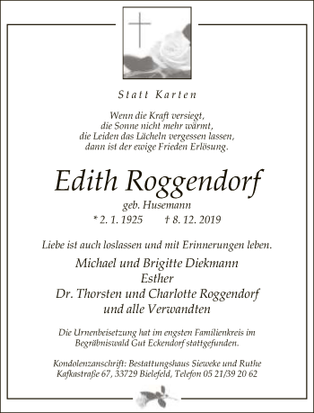 Traueranzeige von Edith Roggendorf