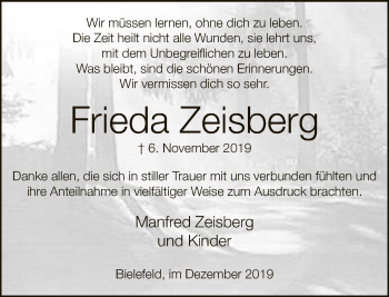 Traueranzeige von Frieda Zeisberg