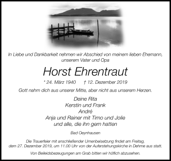 Traueranzeige von Horst Ehrentraut