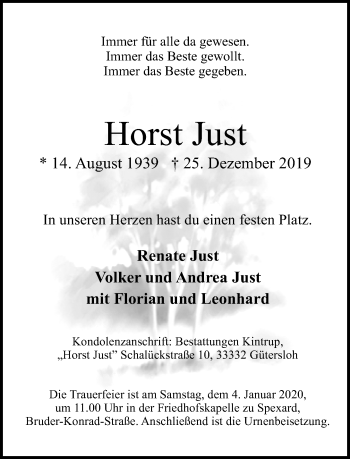 Traueranzeige von Horst Just