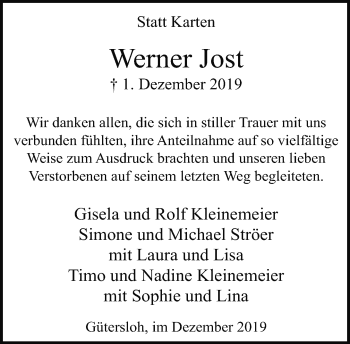 Traueranzeige von Werner Jost