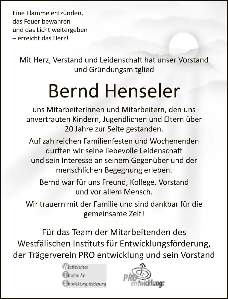  Traueranzeige für Bernd Henseler vom 23.02.2019 aus Neue Westfälische