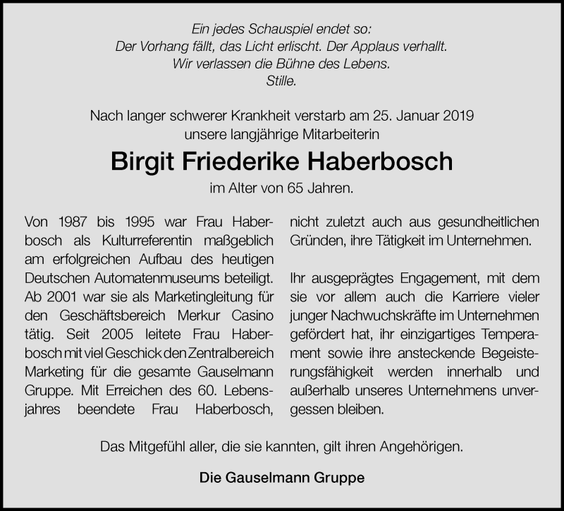  Traueranzeige für Birgit Friederike Haberbosch vom 07.02.2019 aus Neue Westfälische