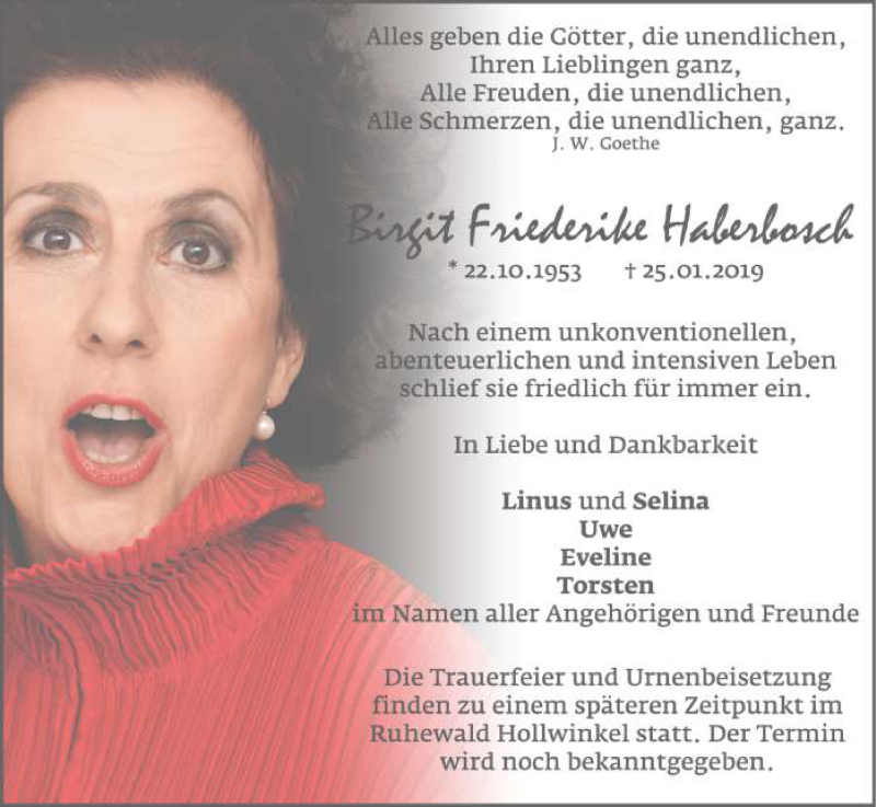  Traueranzeige für Birgit Friederike Haberbosch vom 02.02.2019 aus Neue Westfälische