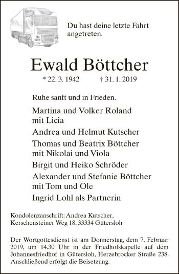 Traueranzeige von Ewald Böttcher