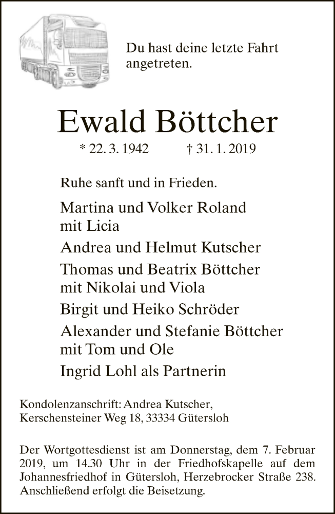  Traueranzeige für Ewald Böttcher vom 04.02.2019 aus Neue Westfälische