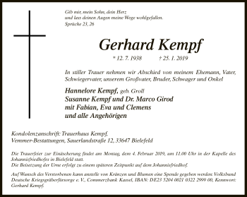 Traueranzeige von Gerhard Kempf