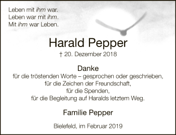 Traueranzeige von Harald Pepper