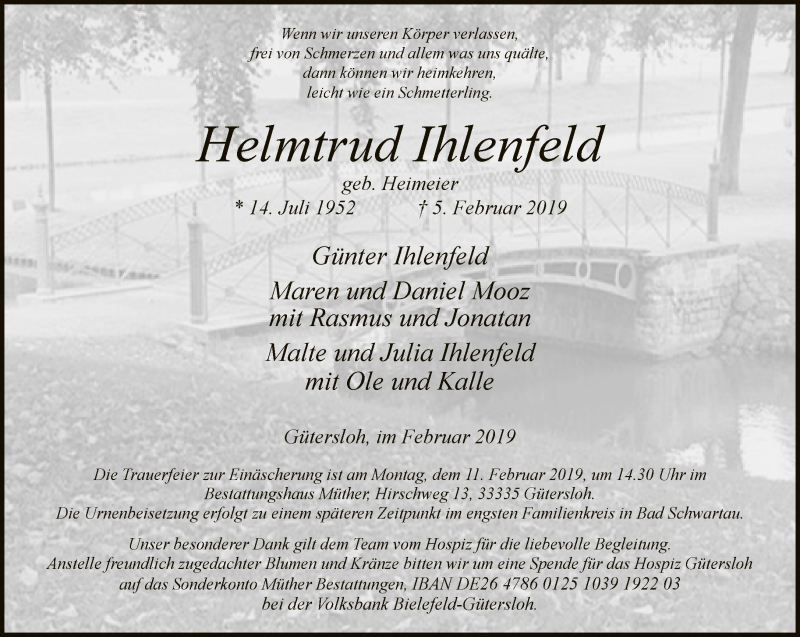  Traueranzeige für Helmtrud Ihlenfeld vom 08.02.2019 aus Neue Westfälische