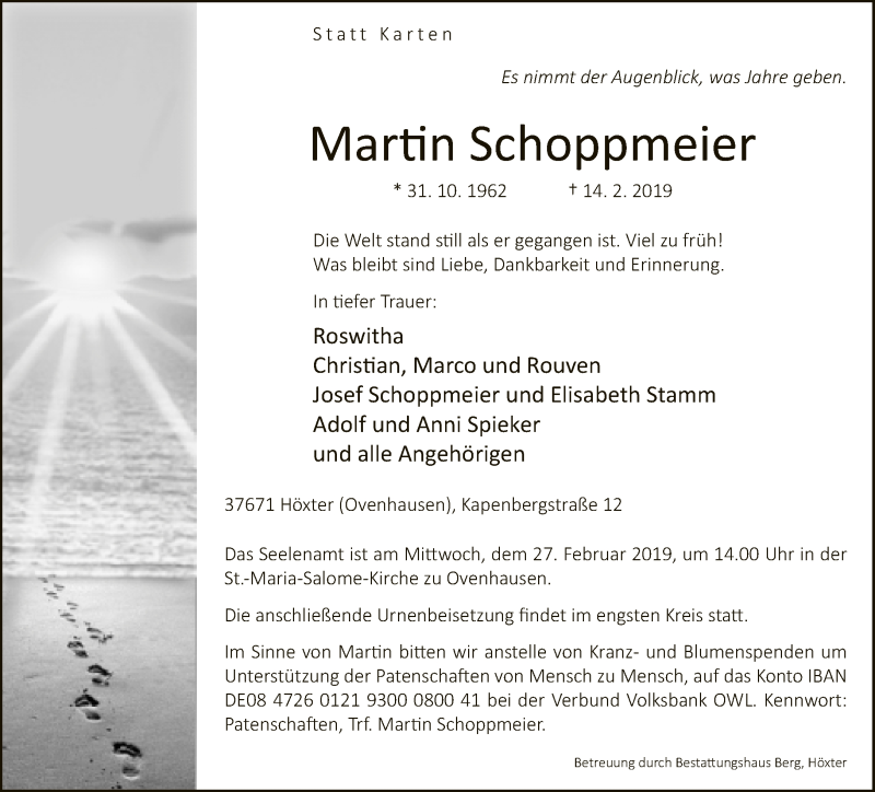 Traueranzeige für Martin Schoppmeier vom 20.02.2019 aus Neue Westfälische