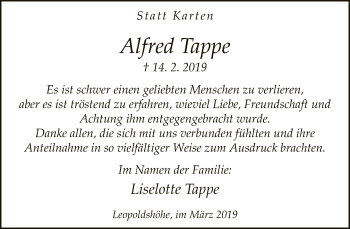 Traueranzeige von Alfred Tappe