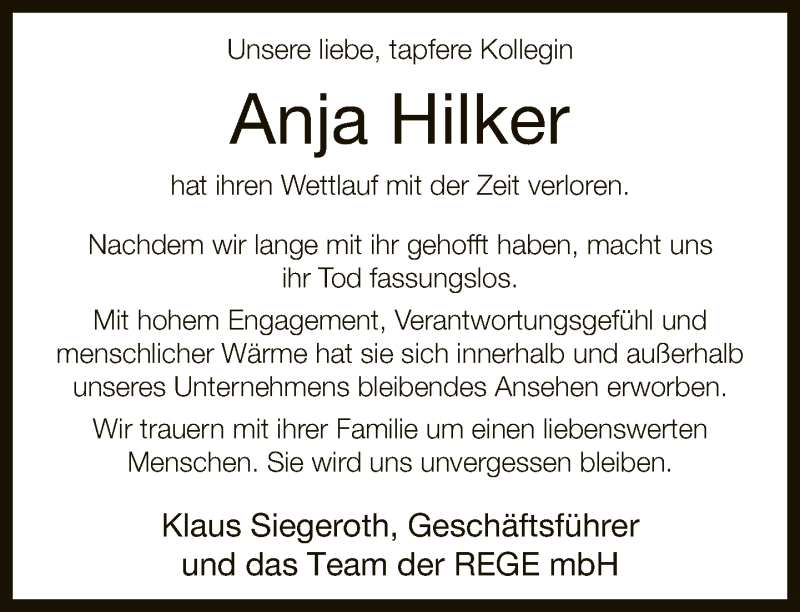  Traueranzeige für Anja Hilker vom 14.03.2019 aus Neue Westfälische
