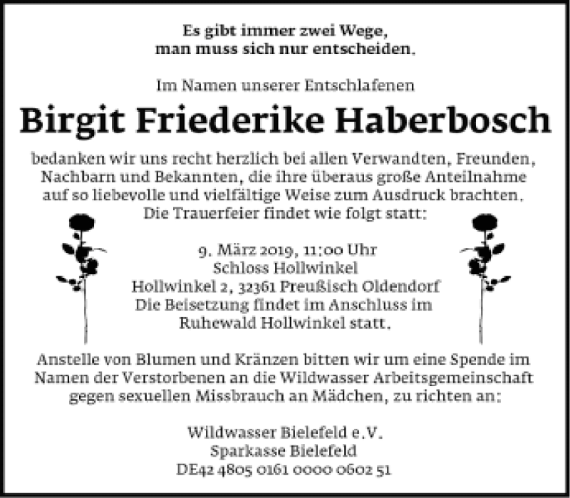  Traueranzeige für Birgit Friederike Haberbosch vom 02.03.2019 aus Neue Westfälische