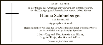 Traueranzeige von Hanna Schöneberger
