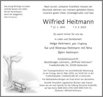 Traueranzeige von Wilfried Heitmann