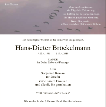 Traueranzeige von Hans-Dieter Bröckelmann