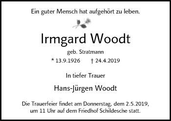 Traueranzeige von Irmgard Woodt von Neue Westfälische