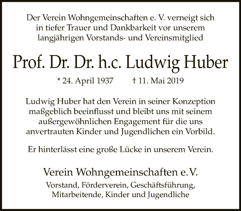  Traueranzeige für Ludwig Huber vom 15.05.2019 aus Neue Westfälische