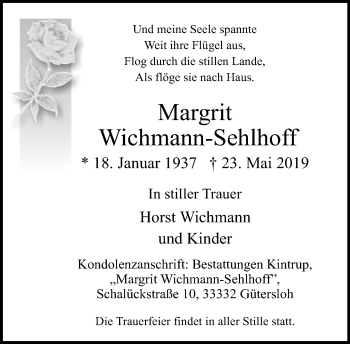 Traueranzeige von Margrit Wichmann-Sehlhoff