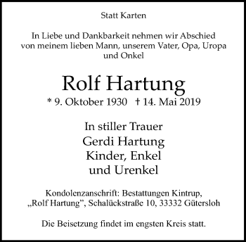 Traueranzeige von Rolf Hartung