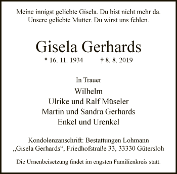 Traueranzeige von Gisela Gerhards