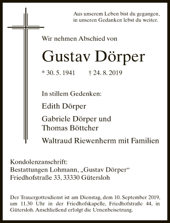 Traueranzeige von Gustav Dörper