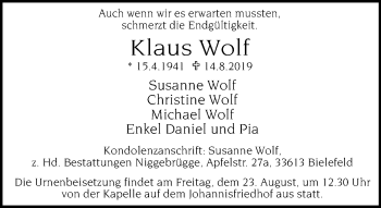 Traueranzeige von Klaus Wolf