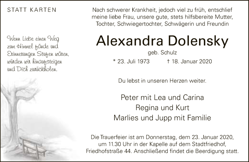  Traueranzeige für Alexandra Dolensky vom 21.01.2020 aus Neue Westfälische