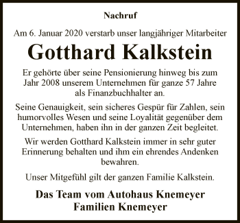 Traueranzeige von Gotthard Kalkstein