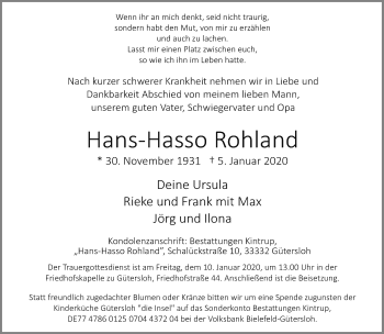 Traueranzeige von Hans-Hasso Rohland