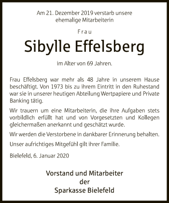 Traueranzeige von Sibylle Effelsberg