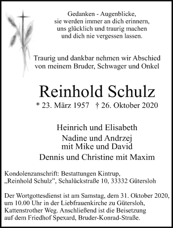 Traueranzeige von Reinhold Schulz