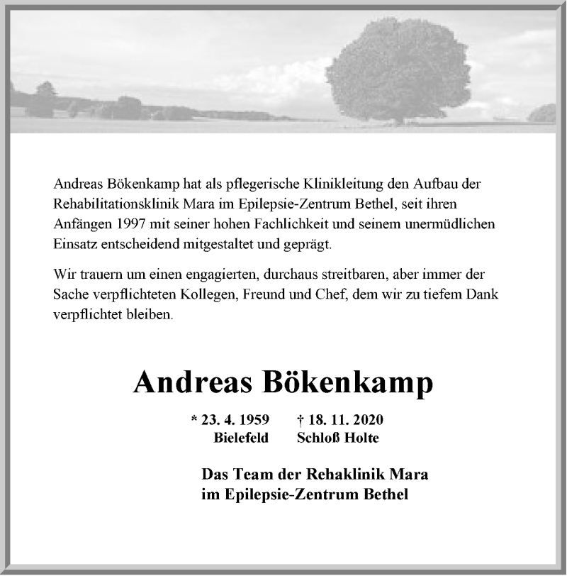  Traueranzeige für Andreas Bökenkamp vom 21.11.2020 aus Neue Westfälische