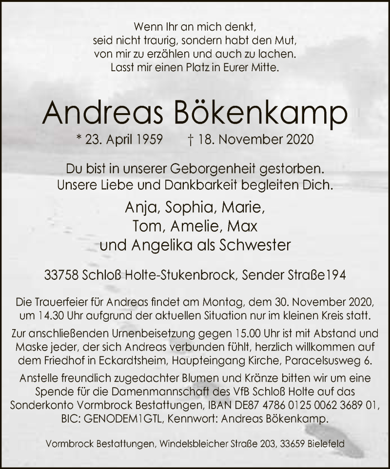  Traueranzeige für Andreas Bökenkamp vom 21.11.2020 aus Neue Westfälische