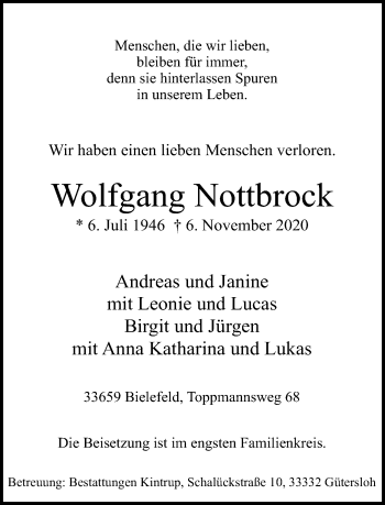 Traueranzeige von Wolfgang Nottbrock