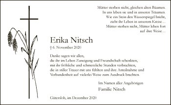 Traueranzeige von Erika Nitsch