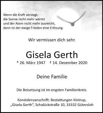 Traueranzeige von Gisela Gerth