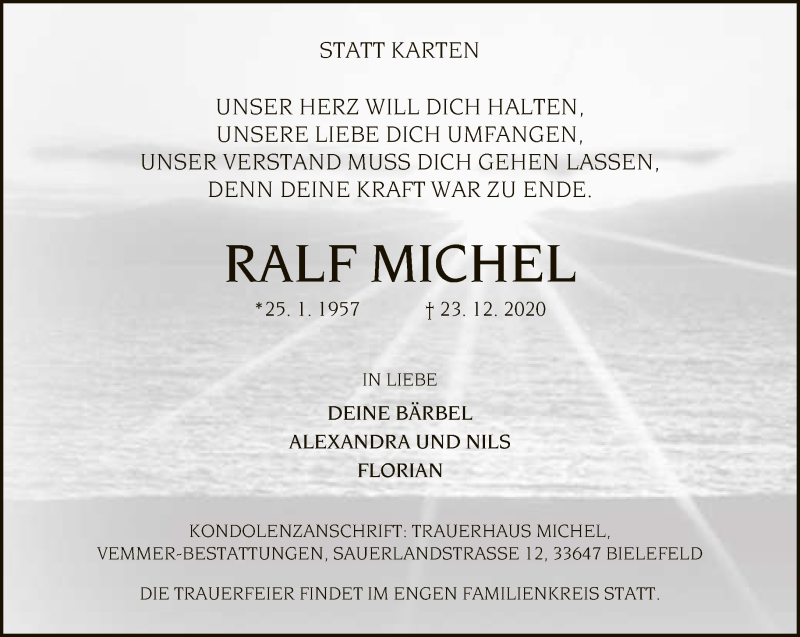  Traueranzeige für Ralf Michel vom 31.12.2020 aus Neue Westfälische