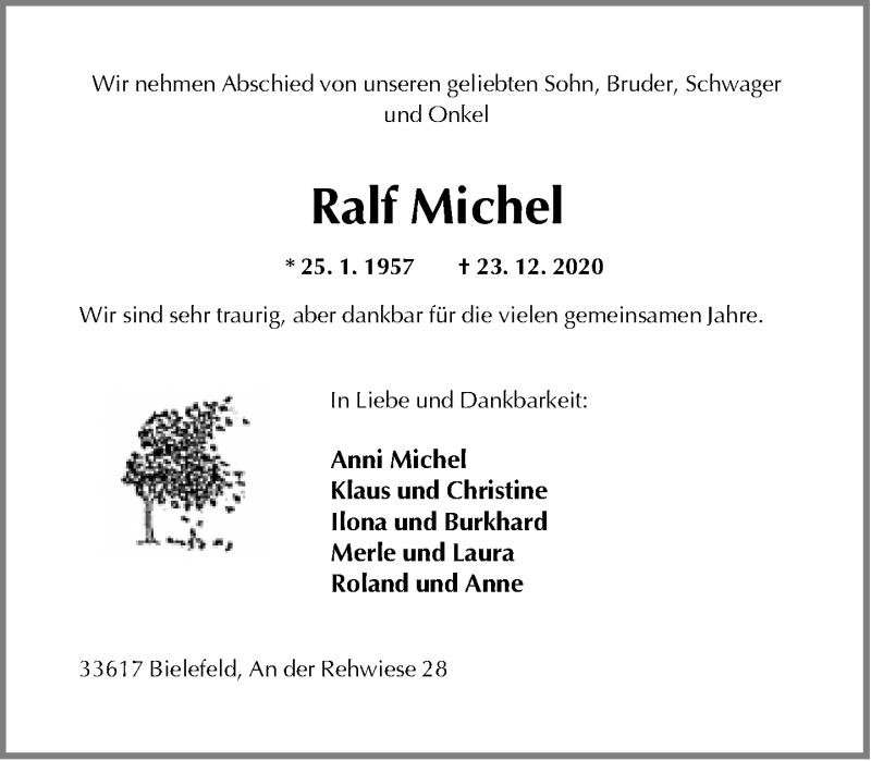  Traueranzeige für Ralf Michel vom 31.12.2020 aus Neue Westfälische
