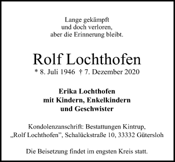 Traueranzeige von Rolf Lochthofen