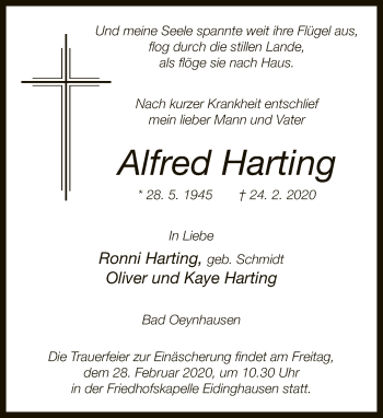 Traueranzeige von Alfred Harting
