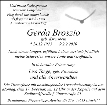 Traueranzeige von Gerda Broszio