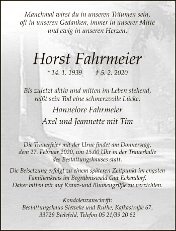 Traueranzeige von Horst Fahrmeier