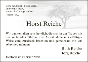 Traueranzeige von Horst Reiche