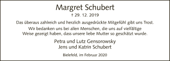 Traueranzeige von Margret Schubert